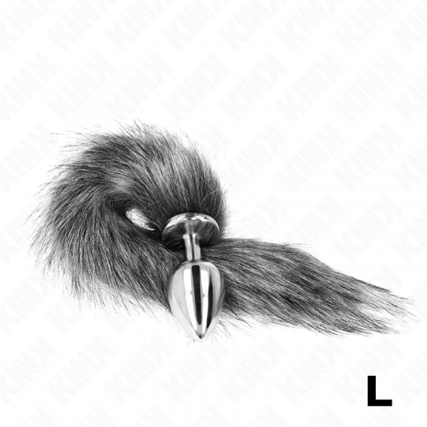 img_190198_6e9f6a7b533a8d3bc2f6ce84a2685830_1.png KINK - PLUG ANAL TALLA L 10 X 4 CM CON COLA SINTÉTICA 40 CM PLATEADO