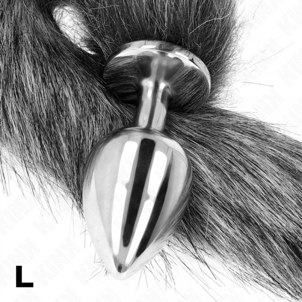img_190200_fd26e8166c41d747e31797212106af34_1.png KINK - PLUG ANAL TALLA L 10 X 4 CM CON COLA SINTÉTICA 40 CM PLATEADO