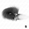 img_190211_8672e97a33e2bd16e57a84b168c6f5e2_1.png KINK - PLUG ANAL TALLA S 7 X 3 CM CON COLA SINTÉTICA 40 CM PLATEADO Y BLANCO