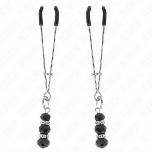 img_190246_e87e3a0d99b75d5135a020efe9b2b14f_1.png KINK - PINZAS PARA PEZONES PLATEADA FINA CON TRIPLE BOLA DE VIDRIO NEGRO 7 CM