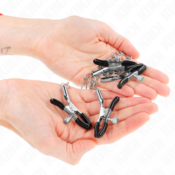 img_190268_202e5e998e726ae21cf93f35990787c1_1.png KINK - PINZAS PARA PEZONES Y CLÍTORIS 4 ENGANCHES AJUSTABLE PLATEADO