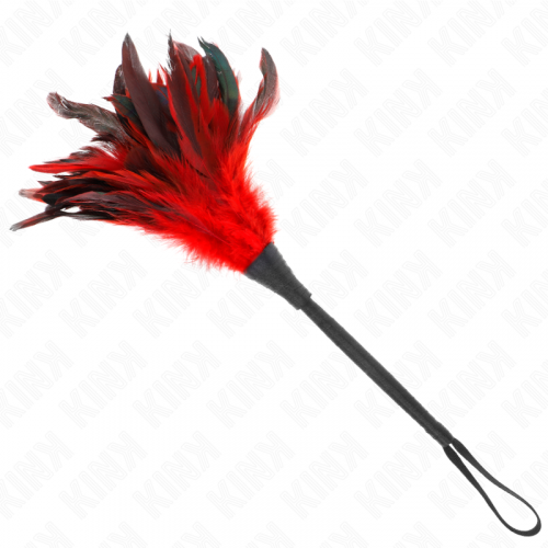 img_190443_b01d827334664c7005fe27b6d77189a1_1.png KINK - PLUMAS DE POLLO PARA COSQUILLAS CON FORMA CUERNO DE CRIADA ROJO 36 CM