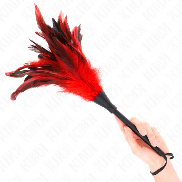 img_190445_47aeec9fb0bc5e3249fa1c6aedf477f5_1.png KINK - PLUMAS DE POLLO PARA COSQUILLAS CON FORMA CUERNO DE CRIADA ROJO 36 CM