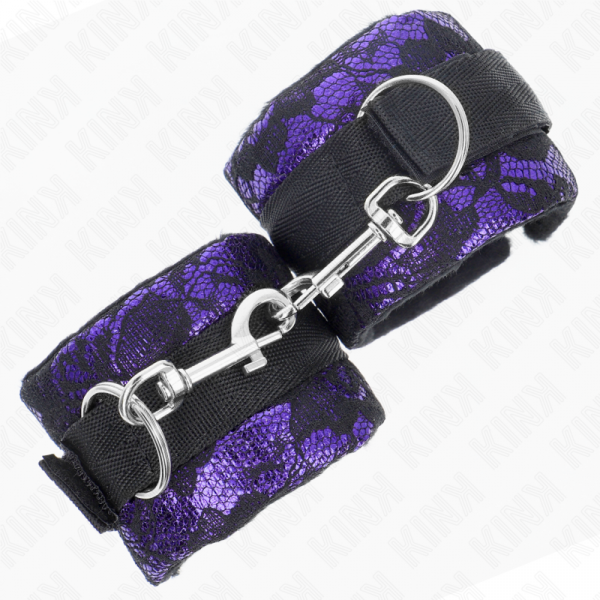 img_190499_f0eba8cb2c148f8e757a6b68498ec3ee_1.png KINK - MUÑEQUERAS CORTAS DE ENCAJE TERCIOPELO Y UNIÓN DE NYLON VIOLETA/NEGRO 23 X 6.5 CM