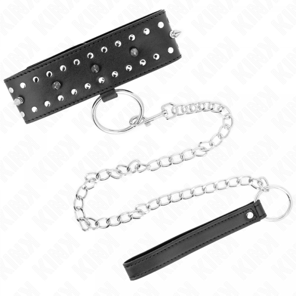 img_190820_18035c2840b8b356b7777869f70095e6_1.png KINK - COLLAR CON CORREA 65 CM CON TACHUELAS PLATEADAS MODELO 1 AJUSTABLE 36-43 CM X 5 CM