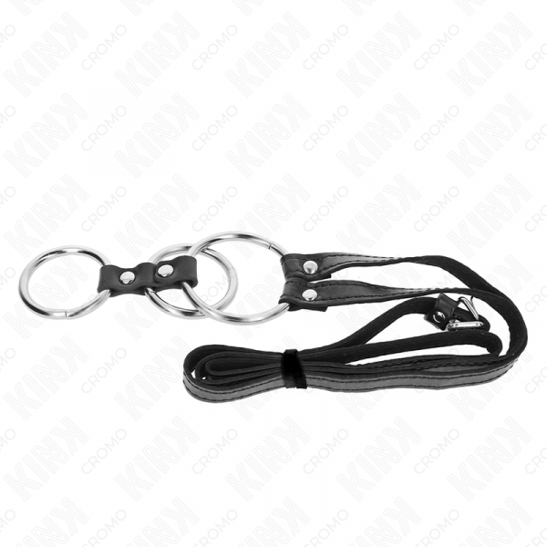 img_192864_841594b188f4b98965fa63393f7a6354_1.png KINK - ANILLO PENE METAL TRIPLE 3.8 CM A 5 CM CON CINTURÓN POLIPIEL 112 CM