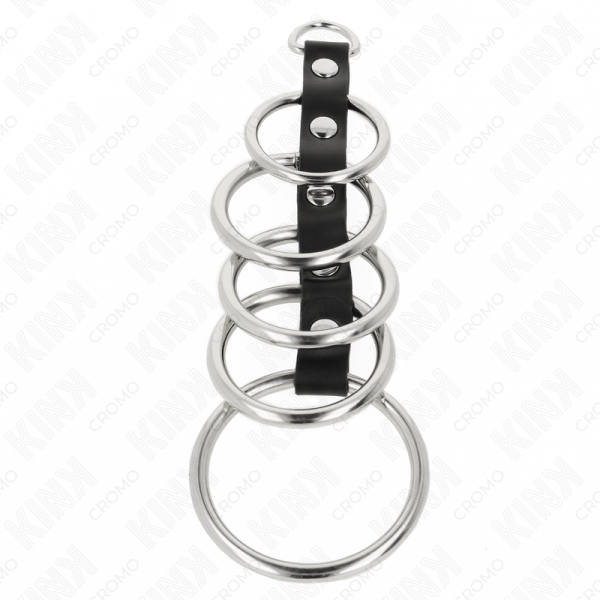 KINK - 5 ANILLOS PENE METAL 3.2 CM A 5 CM CONECTADOS POR POLIPIEL