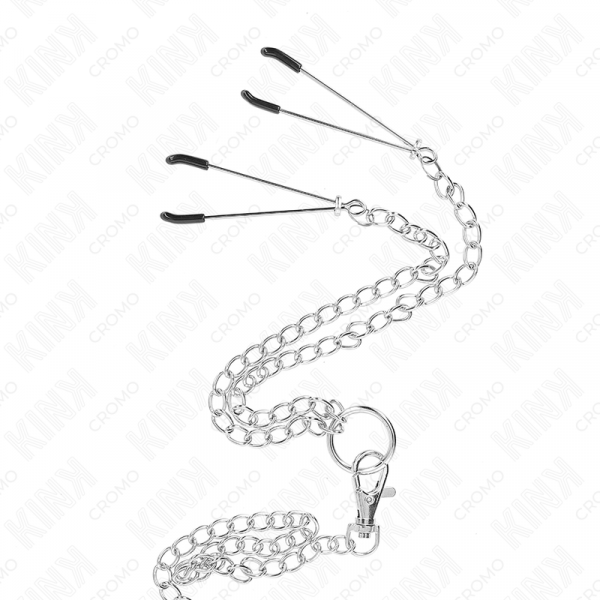 img_193467_249a0816c81388eea4212495271c8946_1.png KINK - ANILLO PENE TRIPLE METAL CROMADO 3.8 CM A 5 CM CADENA METAL 26 CM Y PINZAS PARA PEZONES MODELO 2