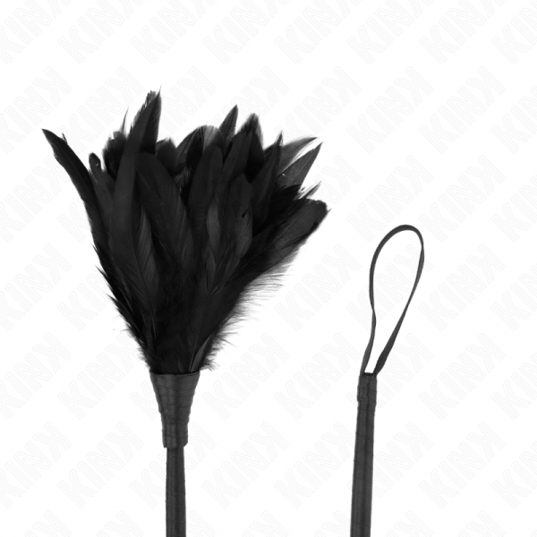 img_194125_50f6d4af75bb440d66b7554b7e2cf014_1.png KINK - PLUMAS DE POLLO PARA COSQUILLAS CON FORMA CUERNO DE CRIADA NEGRO 36 CM