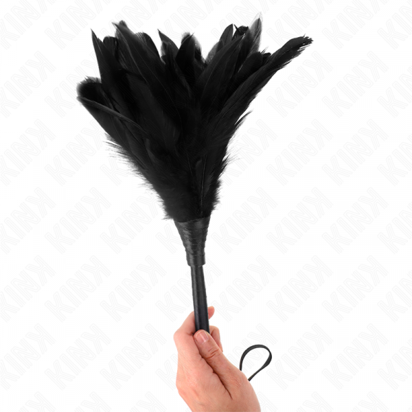 img_194126_ae52d70365d3c6574adf448820bcf5f9_1.png KINK - PLUMAS DE POLLO PARA COSQUILLAS CON FORMA CUERNO DE CRIADA NEGRO 36 CM