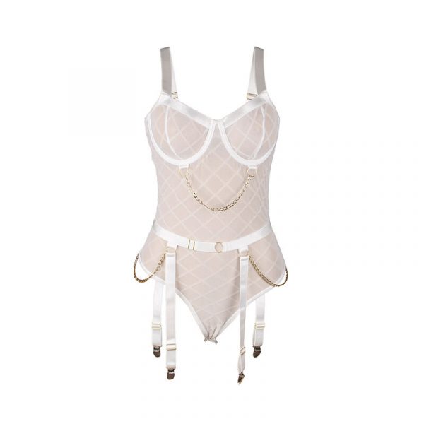 SUBBLIME - 954284 BODY WITH CHAINS + GARTER BELT WHITE S/M