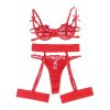 SUBBLIME - 954338 HEART PRINT BRA + THONG + GARTER BELT RED L/XL