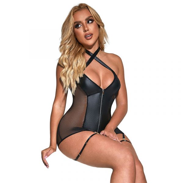 img_195118_fd5e4639c54bc2fbe5623c6ee88db83e_1.jpg SUBBLIME - 954444 VESTIDO SEXY DE REJILLA CUERO NEGRO S/M