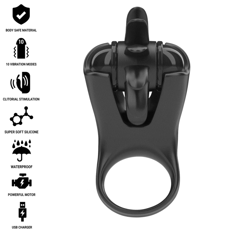 img_198669_5fec89004cd00e5122d0a36685624460_1.gif INTENSE - MABEL ANILLO VIBRADOR 10 VIBRACIONES CON ESTIMULADOR DE CLÍTORIS NEGRO