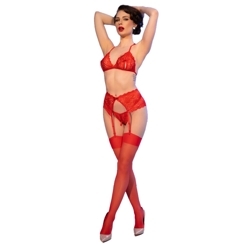 img_199842_1bdeeb18c7591f0e96db3ee58fcbfc81_1.jpg CHILIROSE - CR 4848 SET SUJETADOR + TANGA + MEDIAS DE ENCAJE ROJO S