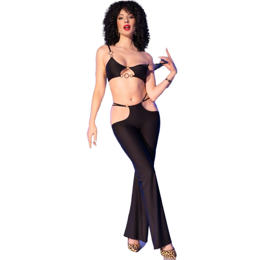 img_201481_2da34a17dd32e3538940f0ef26b83487_1.jpg CHILIROSE - CR 4851 SET TOP NEGRO Y LEGGINS CON COMPLEMENTOS DORADOS