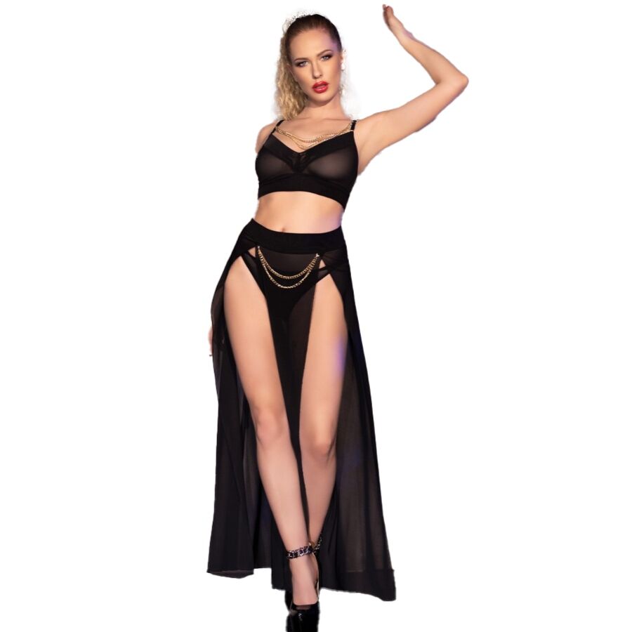 img_201559_7001bb2a2b3b2a86196d7b6124223774_1.jpg CHILIROSE - CR 4672 TOP NEGRO FALDA Y TANGA CON CADENAS DORADAS S