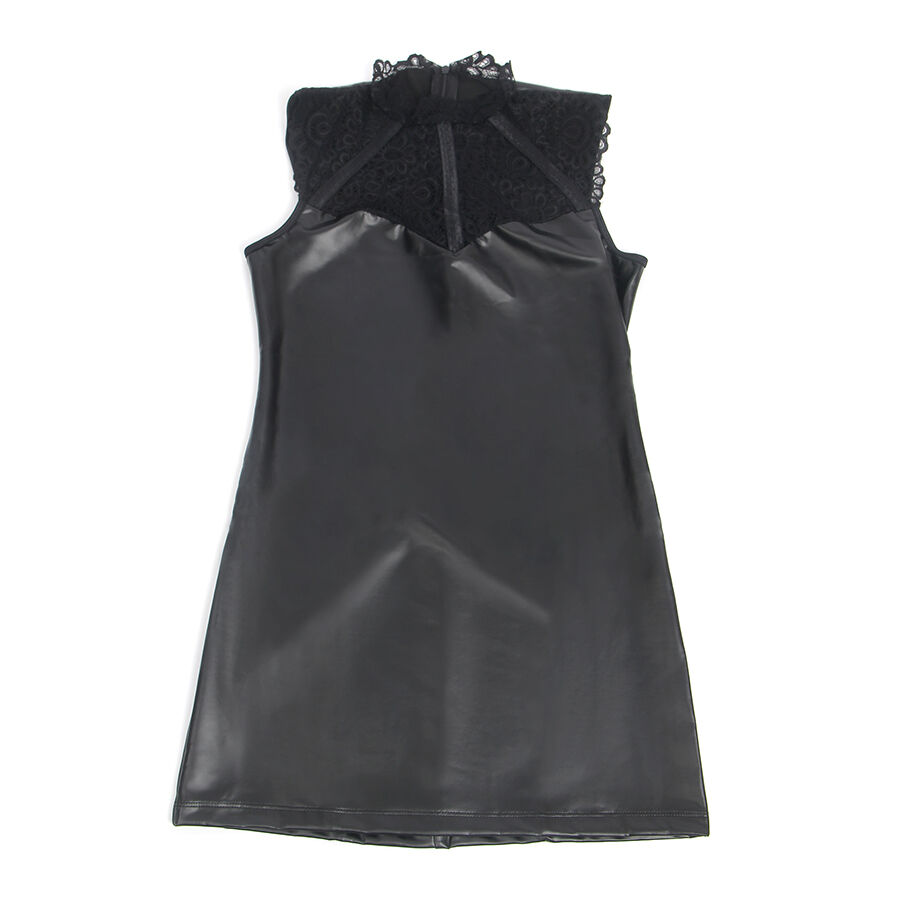 SUBBLIME - 957544 VESTIDO DE CUERO CON CUELLO DE ENCAJE NEGRO S/M