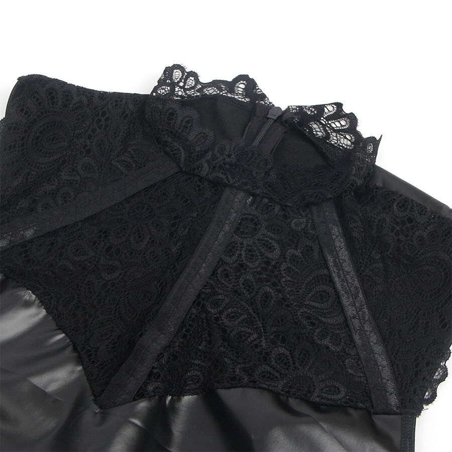 SUBBLIME - 957544 VESTIDO DE CUERO CON CUELLO DE ENCAJE NEGRO S/M