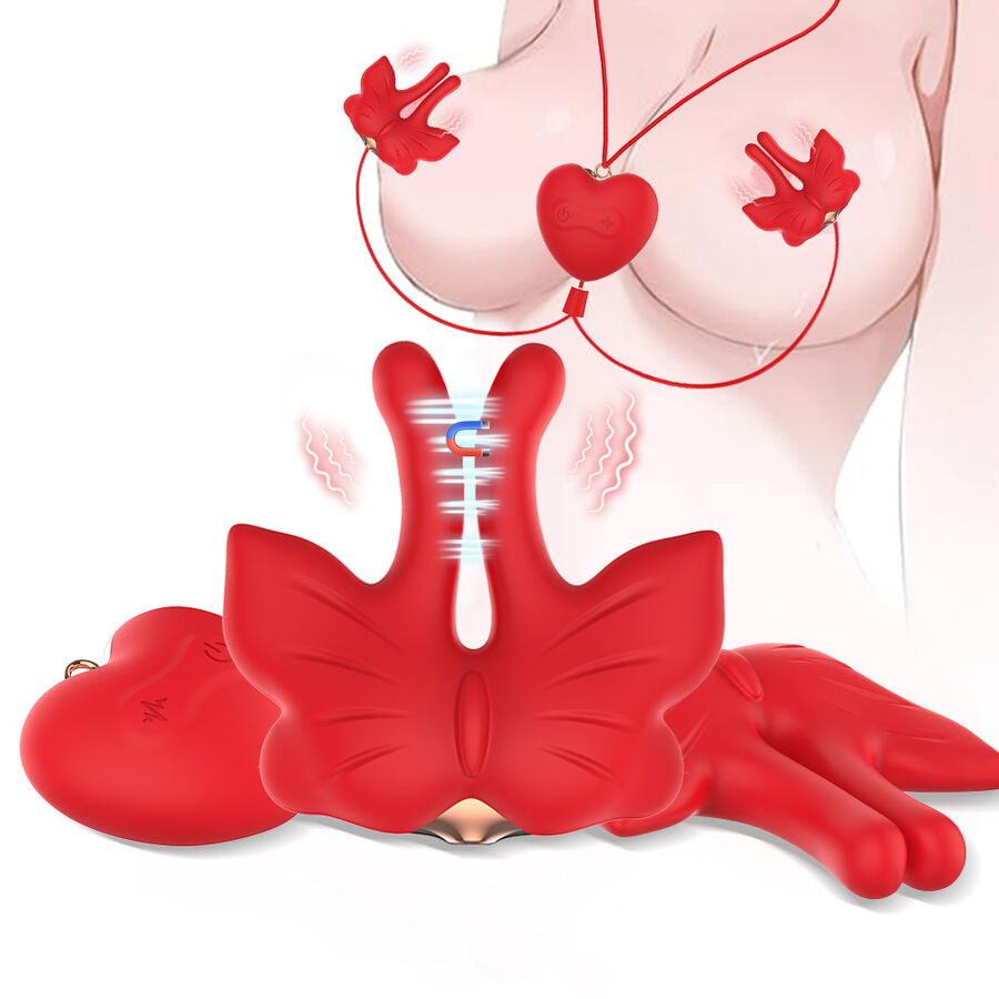 img_205129_c468b14ef7eda1f012f952156c84ece1_1.jpg ARMONY - MAGNETIC NIPPLE CLAMPS WITH VIBRATION BUTTERFLY SHAPE RED