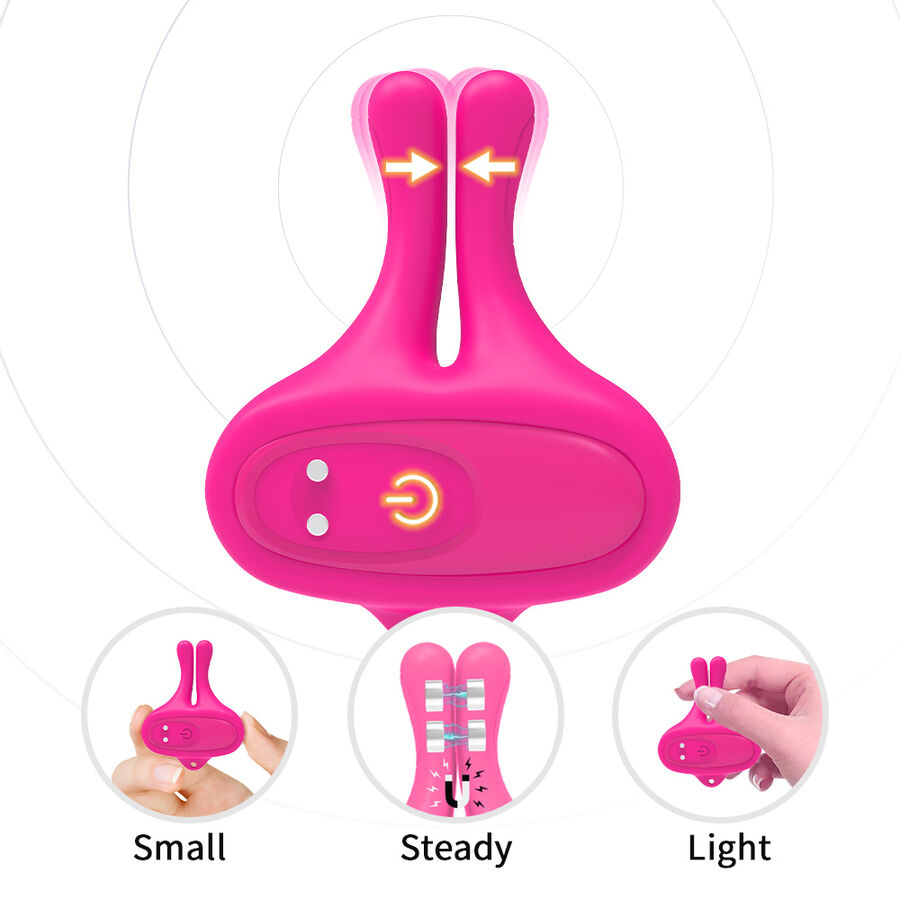 img_205142_93f358c2552ab0c9e9e1247ef7993739_1.jpg ARMONY - RABBIT SHAPE VIBRATION MAGNETIC NIPPLE CLAMPS PINK