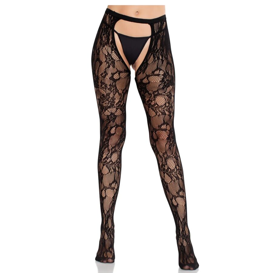 img_205293_f57fa4d36f2eabae781be05cc63380b8_1.jpg LEG AVENUE - MEDIAS DE ENCAJE DE ROSAS CON PARTE TRASERA ABIERTA NEGRO