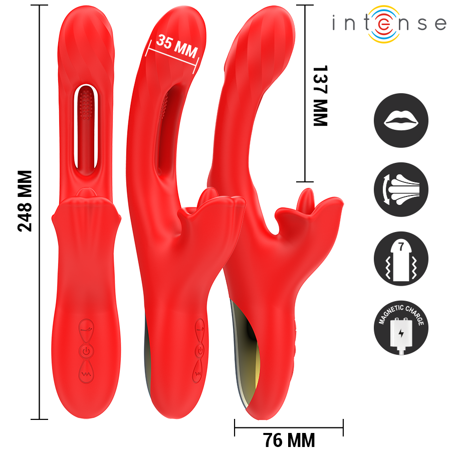 INTENSE - JESSICA VIBRADOR MULTIFUNCIÓN ESTIMULACIÓN CLÍTORIS 24.8 CM ROJO