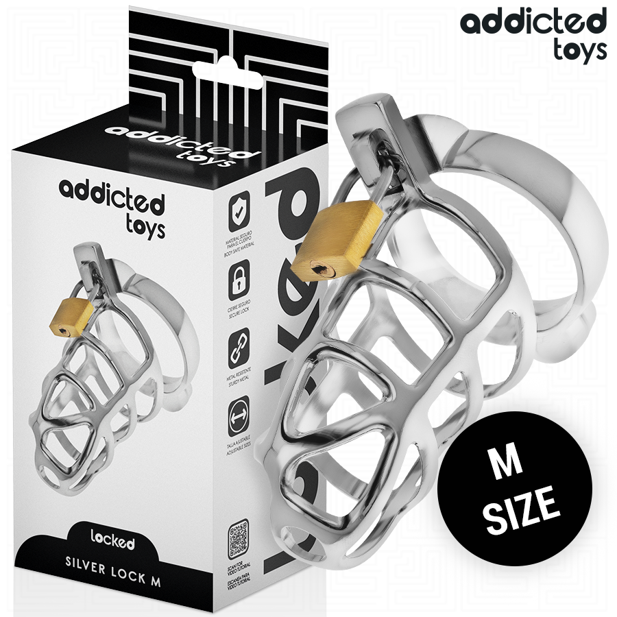 img_207139_75634d9a55299d643171c5ded3643e7f_1.png ADDICTED TOYS LOCKED - SILVER LOCK JAULA PARA PENE DE METAL TALLA M