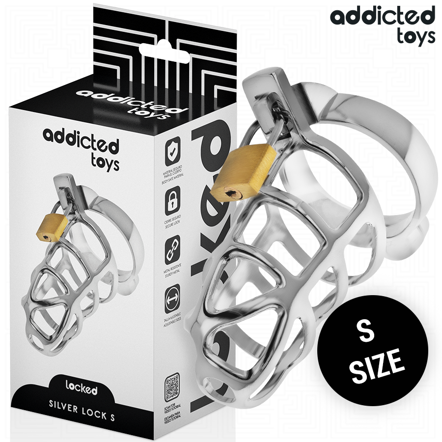 img_207145_f7cdbe8e6d86b0491cf22d7c5adb23ed_1.png ADDICTED TOYS LOCKED - SILVER LOCK JAULA PARA PENE DE METAL TALLA S