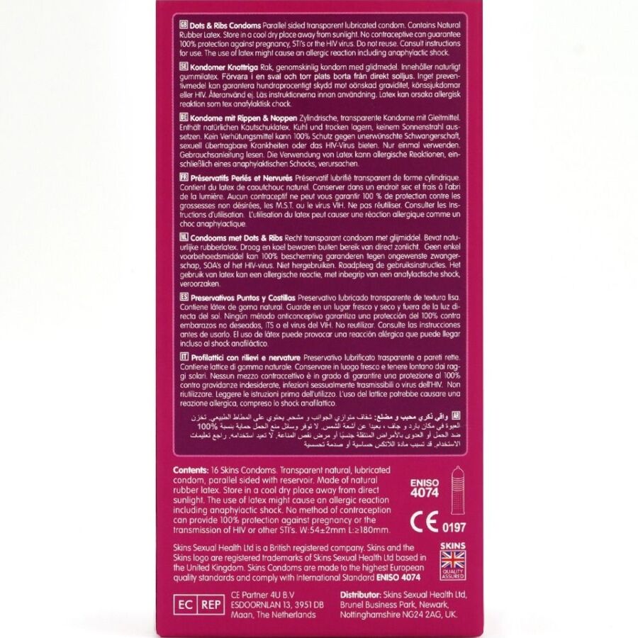 SKINS - DOTS  RIBS PRESERVATIVOS PREMIUM PACK 16