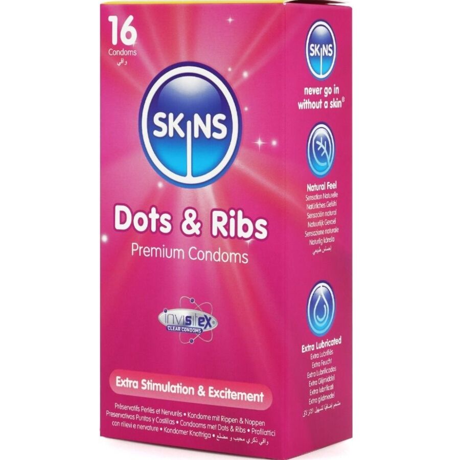 SKINS - DOTS  RIBS PRESERVATIVOS PREMIUM PACK 16