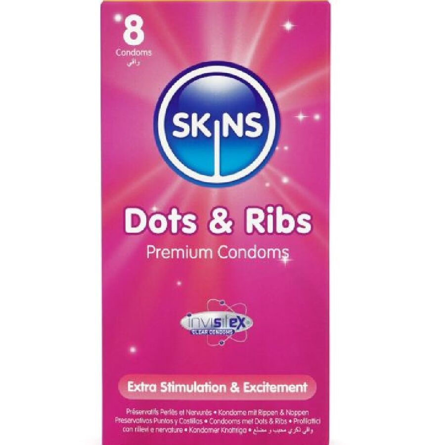 img_213479_2b367c5f26ca703186e541737ebc60bd_1.jpg SKINS - DOTS  RIBS PRESERVATIVOS PREMIUM PACK 8