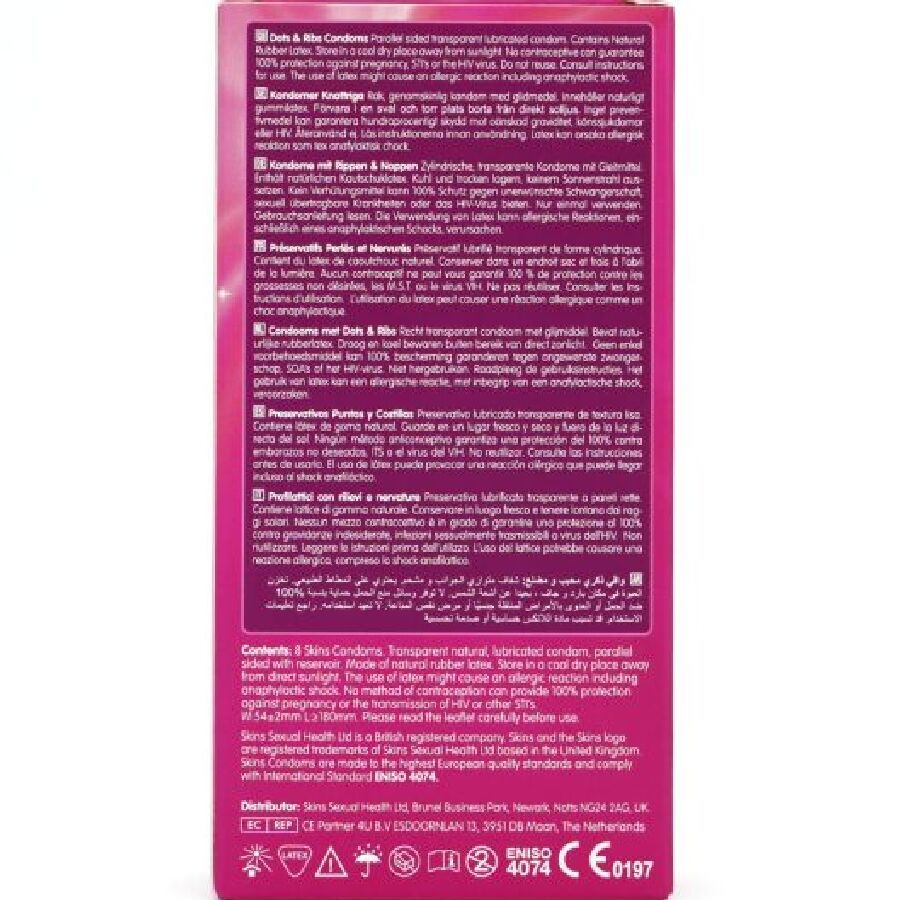 SKINS - DOTS  RIBS PRESERVATIVOS PREMIUM PACK 8