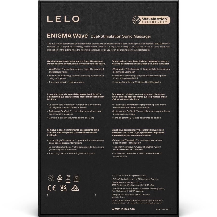 LELO - ENIGMA WAVE MASAJEADOR TRIPLE VIBRACIÓN NEGRO