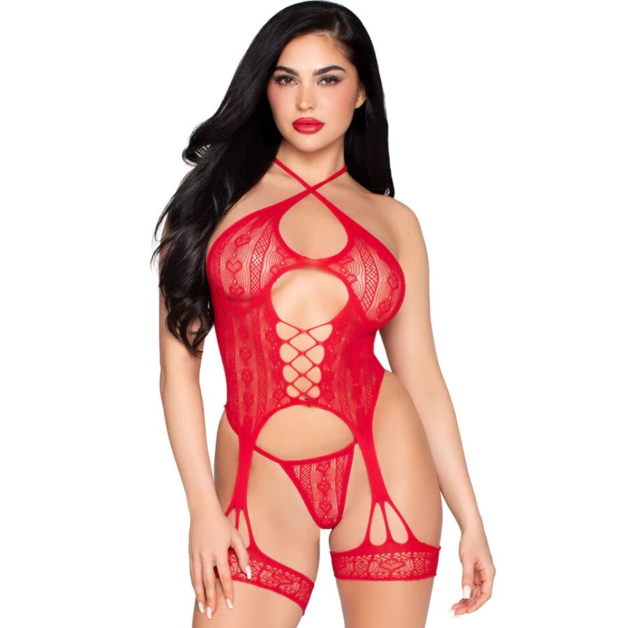 img_216599_86fa0cbaf2be6c68555da9ea05dd1f59_1.jpg LEG AVENUE - 89338 SET BODY ABIERTO CON LIGUERO + TANGA DE ENCAJE ROJO - TALLA ÚNICA