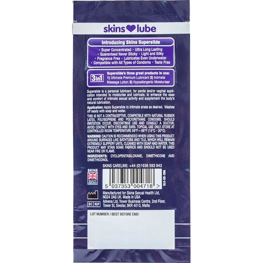 SKINS - SUPERSLIDE LUBRICANTE BASE DE SILICONA MONODOSIS 5 ML