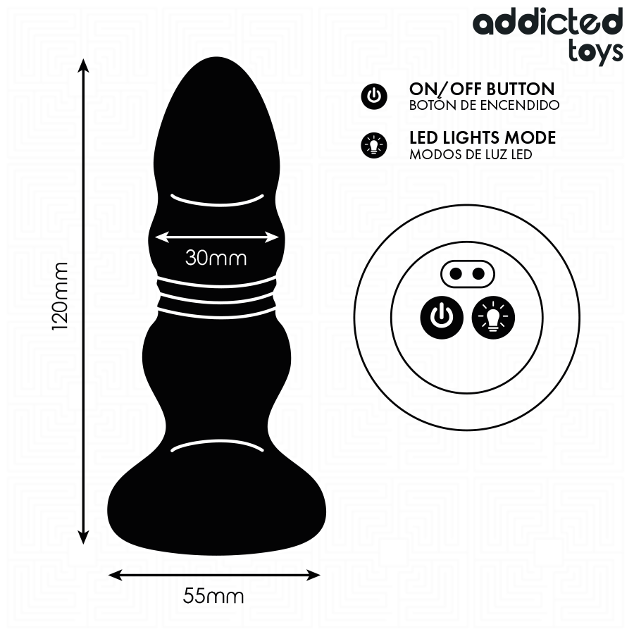 img_219271_1a98ec356db6578fad867c3614187716_1.png ADDICTED TOYS - PLUG ANAL VIBRADOR THRUSTING Y LUZ LED CONTROL REMOTO