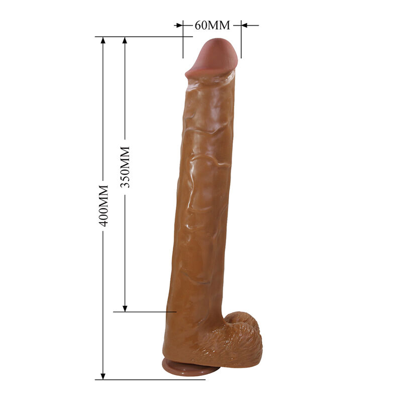 PRETTY LOVE - PAT REALISTIC FLEXIBLE DILDO WITH SUCTION CUP 40 CM -Ø- 6 CM BROWN