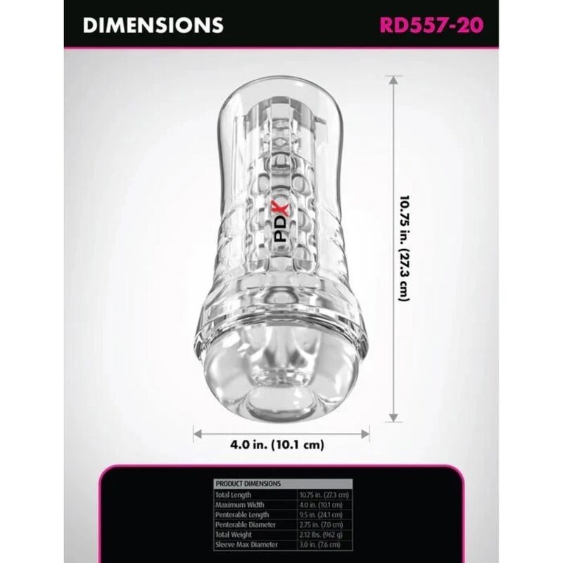 img_226759_c971ddbfade05d472245116b07eeffde_1.jpg PDX ELITE - VIEWTUBE PLUS SEE-THRU EZ-GRIP TRANSPARENT STROKER 21 CM