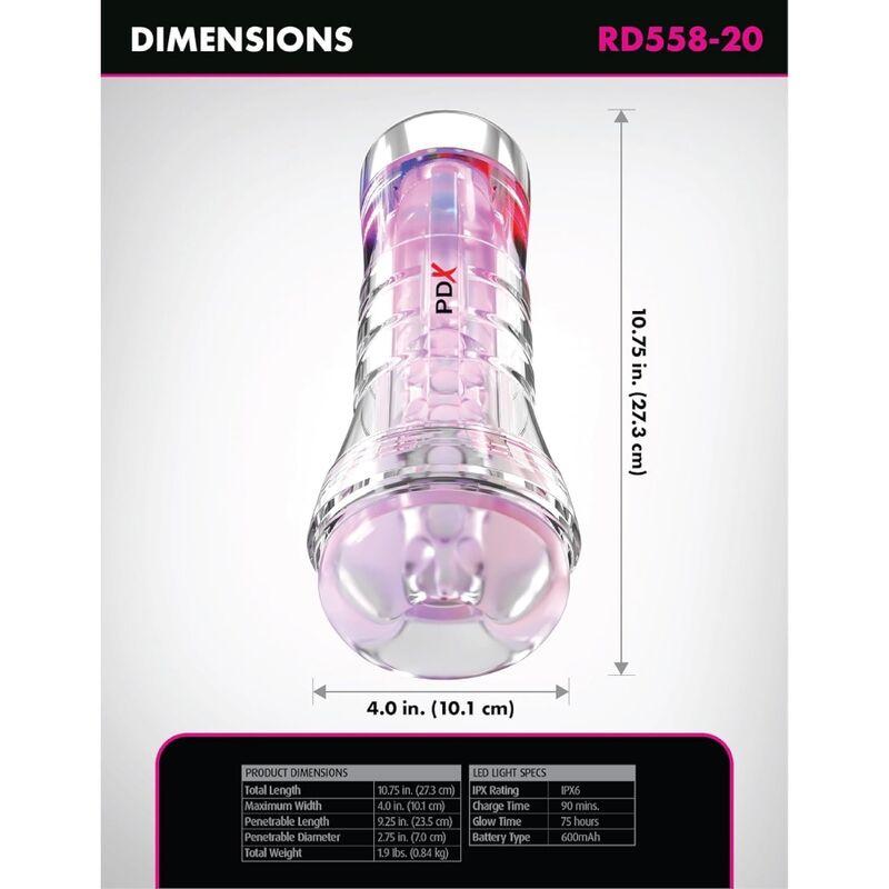 img_226763_93bd9b7eda2a9e58440adf636a12bc52_1.jpg PDX ELITE - VIEWTUBE XXL LED TRANSPARENT STROKER 27.3 CM