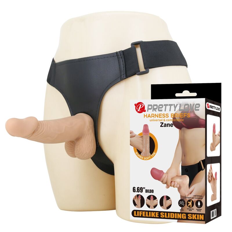 PRETTY LOVE - ZANE HARNESS WITH FLEXIBLE DILDO 17 CM Ø 4.3 CM NATURAL