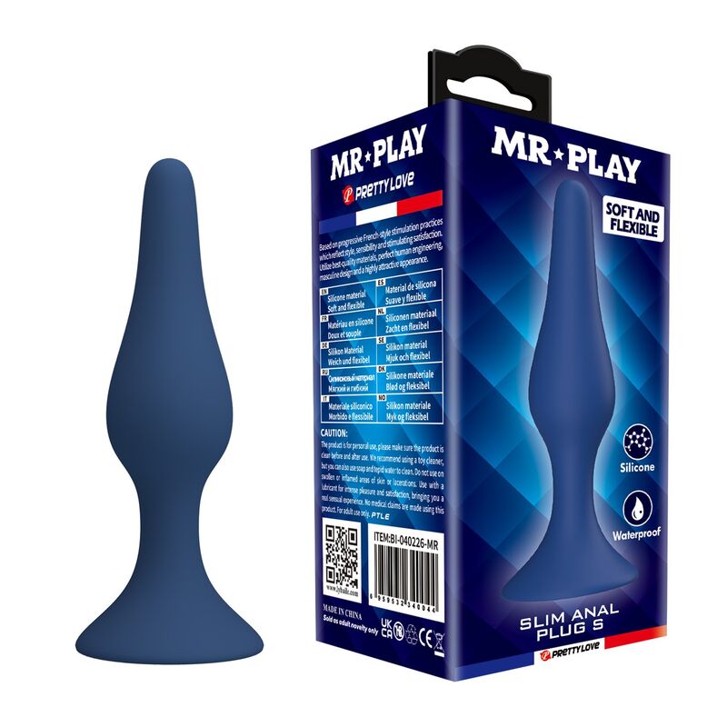 MR PLAY - BLUE SILICONE SLIM ANAL PLUG SIZE S