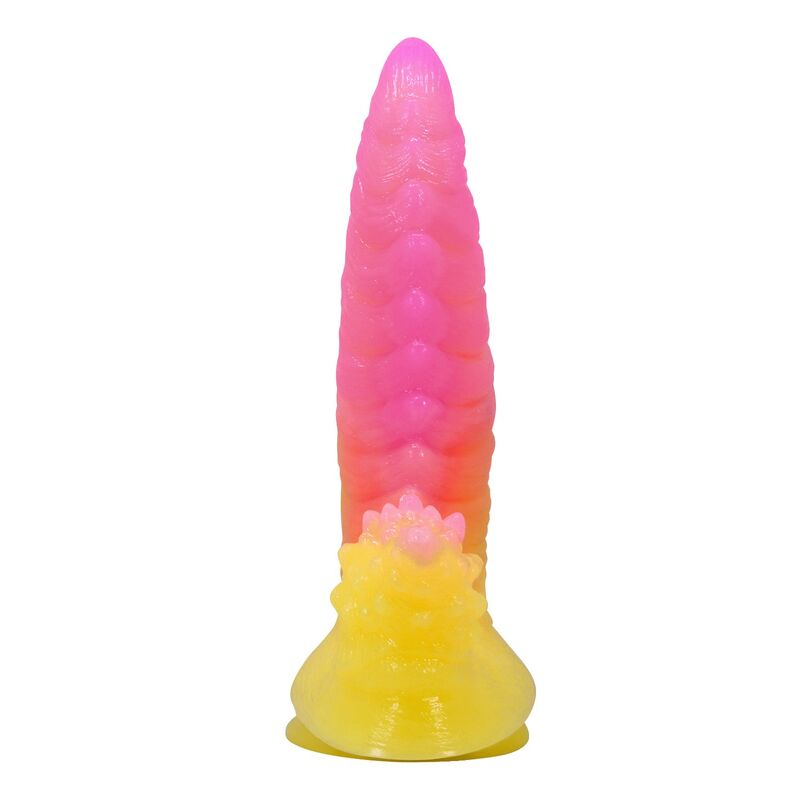 img_229123_70068d57ac268009ea375ce7e052dce8_1.jpg POWER MONSTERS - RIPPLIED MONSTER FANTASY DILDO WITH SUCTION CUP 22.5 CM Ø 5.5 CM PINK YELLOW