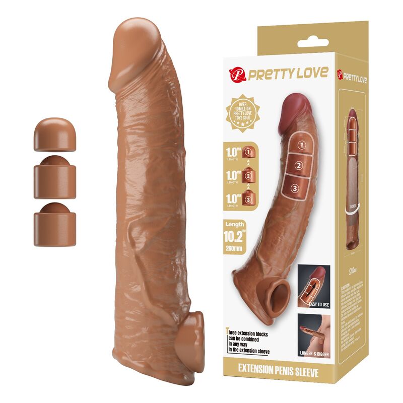 img_229632_b23fc3c837b82736067d1d41528ad510_1.jpg PRETTY LOVE - ADJUSTABLE PENIS EXTENSION SLEEVE 26 CM Ø 4 CM BROWN