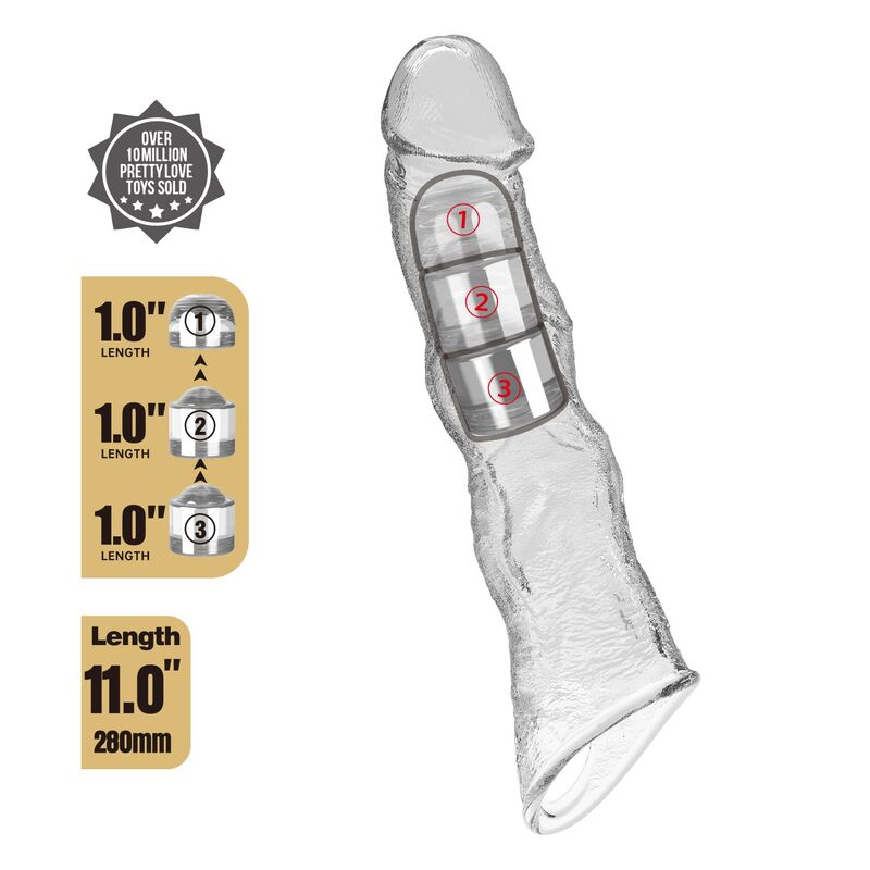 PRETTY LOVE - ADJUSTABLE PENIS EXTENSION SLEEVE 28 CM Ø 4.5 CM TRANSPARENT
