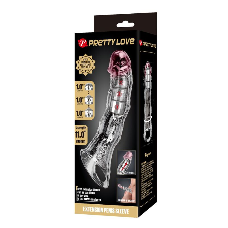 PRETTY LOVE - ADJUSTABLE PENIS EXTENSION SLEEVE 28 CM Ø 4.5 CM TRANSPARENT
