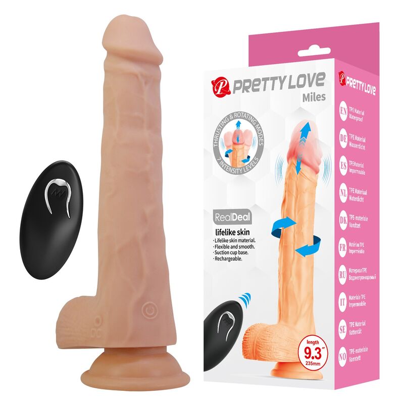 PRETTY LOVE - MILES THRUSTING  ROTATING VIBRATING DILDO REMOTE CONTROL 23.5 CM Ø 4.8 CM NATURAL