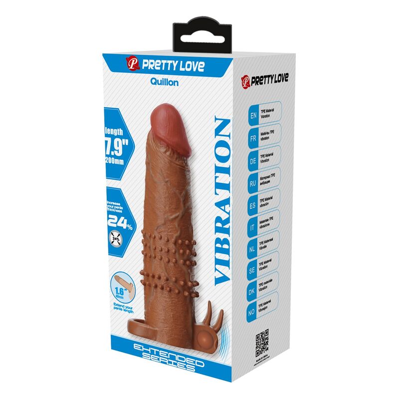 PRETTY LOVE - QUILLON VIBRATING PENIS SLEEVE 20 CM Ø 4 CM BROWN