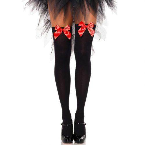 img_82074_fcb5e8ec92f9a0ace55ba82df65f0fe1_1.jpg LEG AVENUE - MEDIAS ALTAS NEGRAS CON LACITO ROJO TALLA ÚNICA