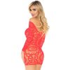 LEG AVENUE - MINI VESTIDO DE ENCAJES MANGA LARGA ROJO TALLA ÚNICA